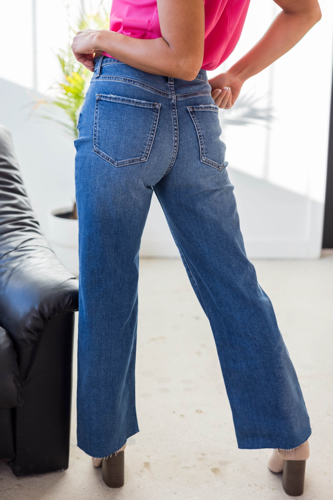 Sneak Peek Medium Wash High Rise Wide Leg Jeans