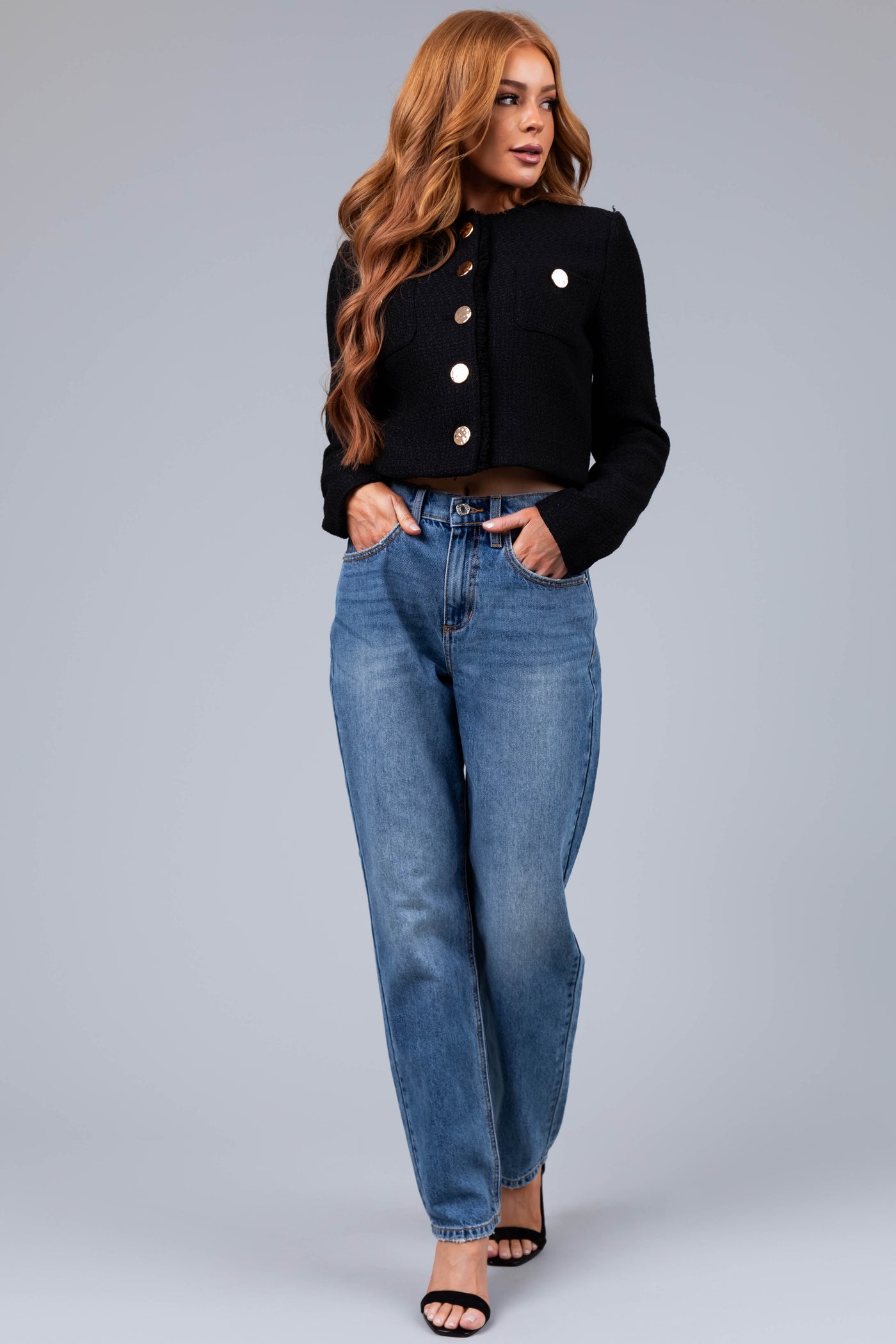 Sneak Peek Medium Wash Wide Leg Boyfriend Jeans