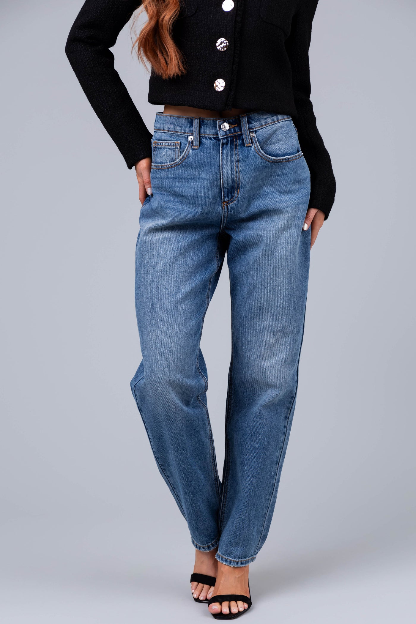 Sneak Peek Medium Wash Wide Leg Boyfriend Jeans