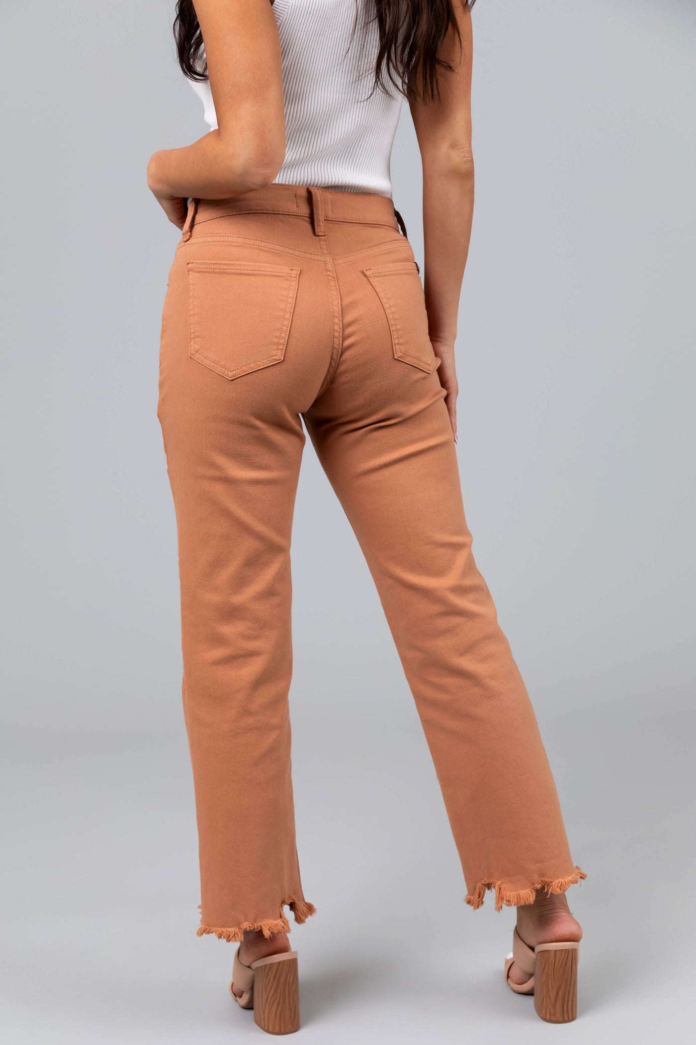 Sneak Peek Melon Mid Rise Frayed Hem Jeans