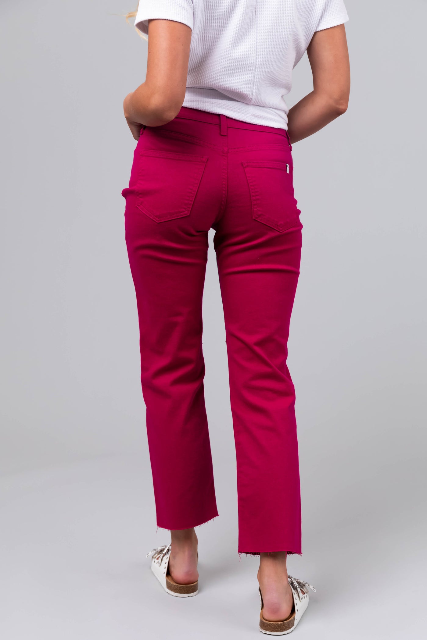 Sneak Peek Raspberry High Rise Raw Hem Jeans