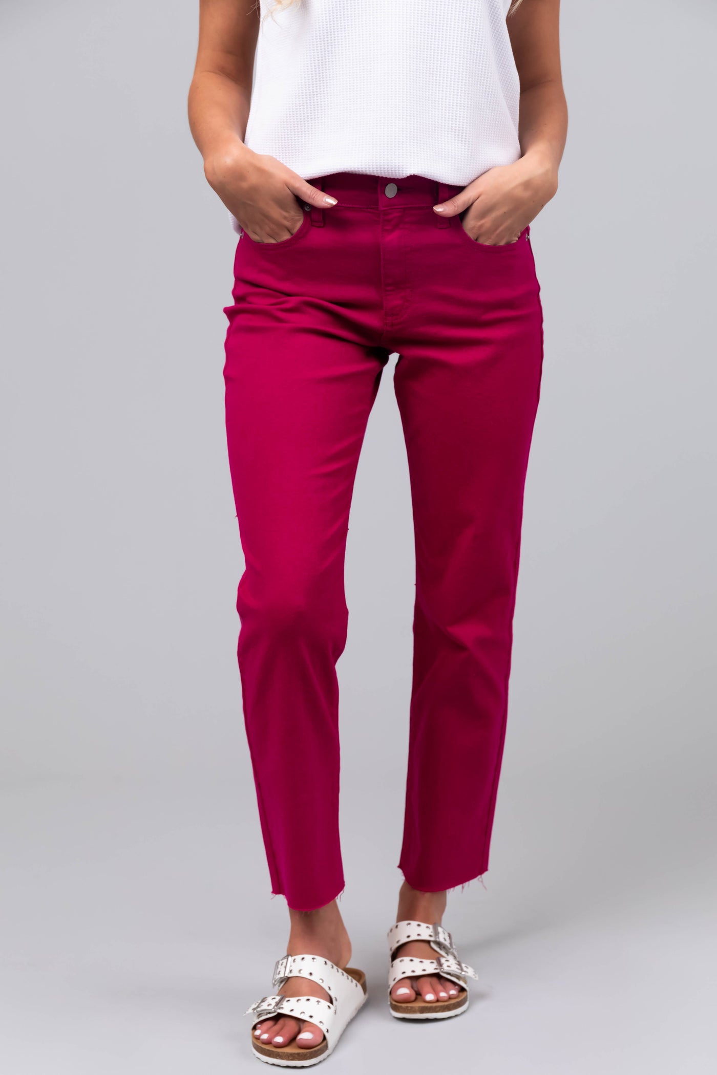 Sneak Peek Raspberry High Rise Raw Hem Jeans