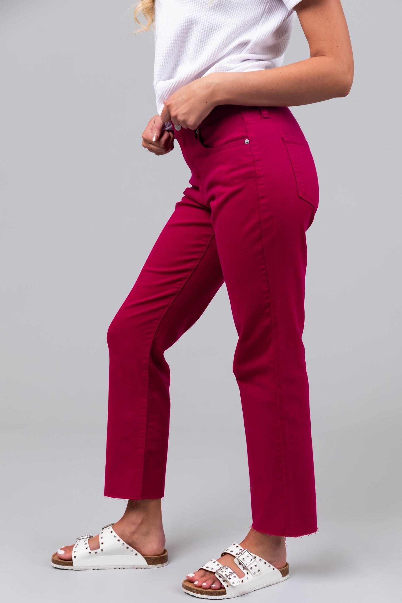 Sneak Peek Raspberry High Rise Raw Hem Jeans