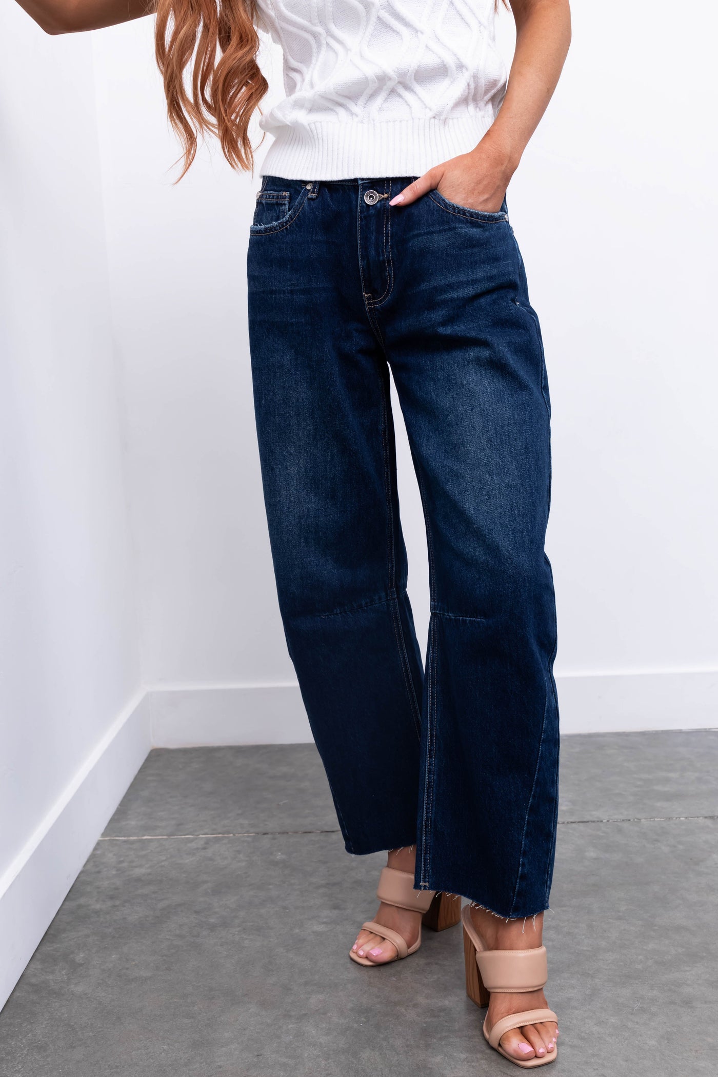 Special A Dark Wash High Rise Barrel Jeans