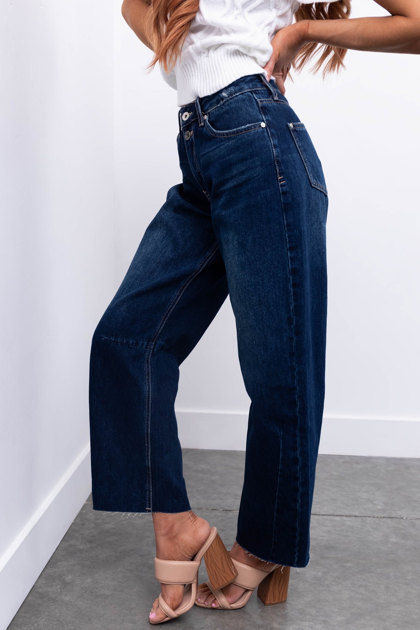 Special A Dark Wash High Rise Barrel Jeans