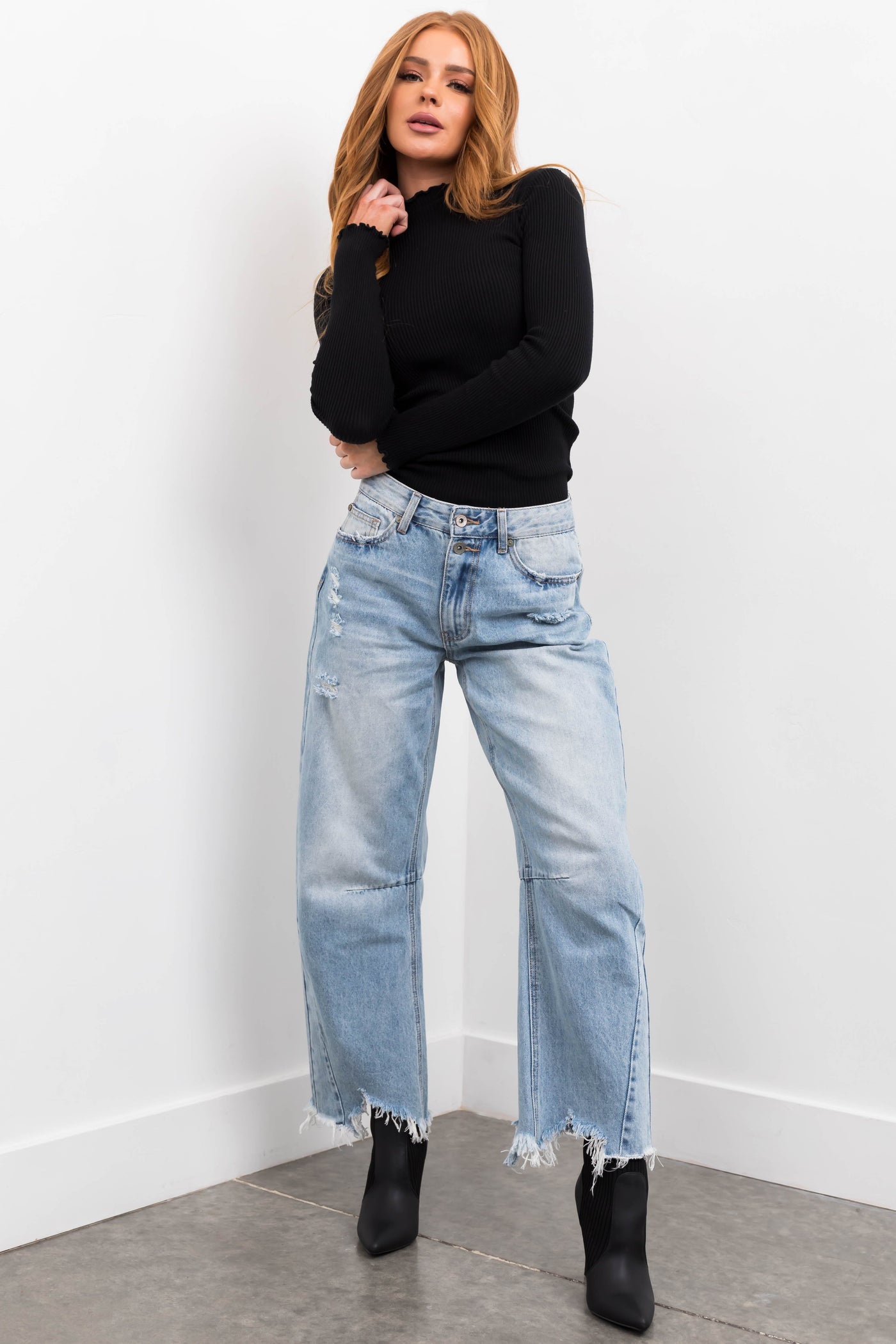 Special A Light Wash High Rise Barrel Jeans