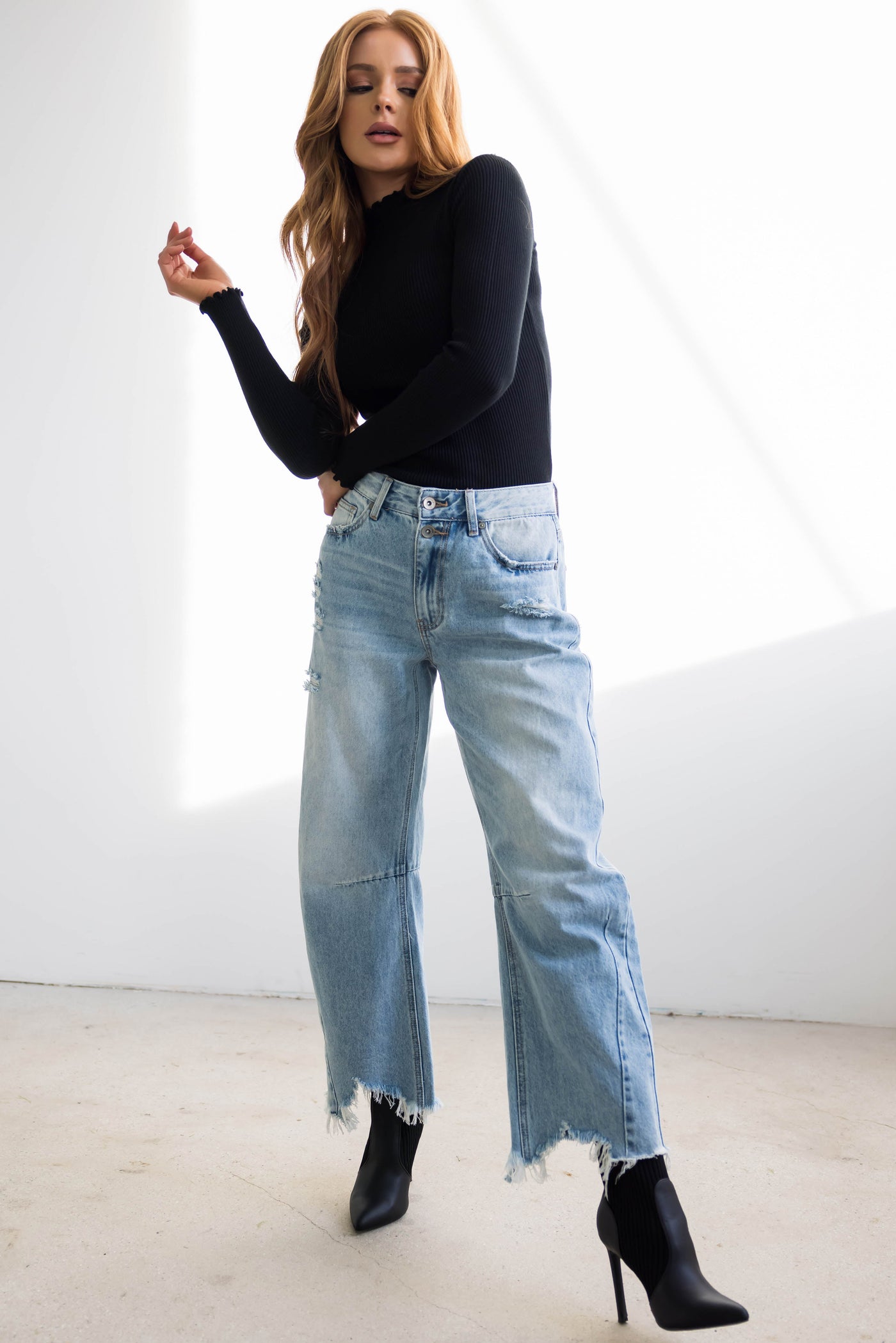Special A Light Wash High Rise Barrel Jeans