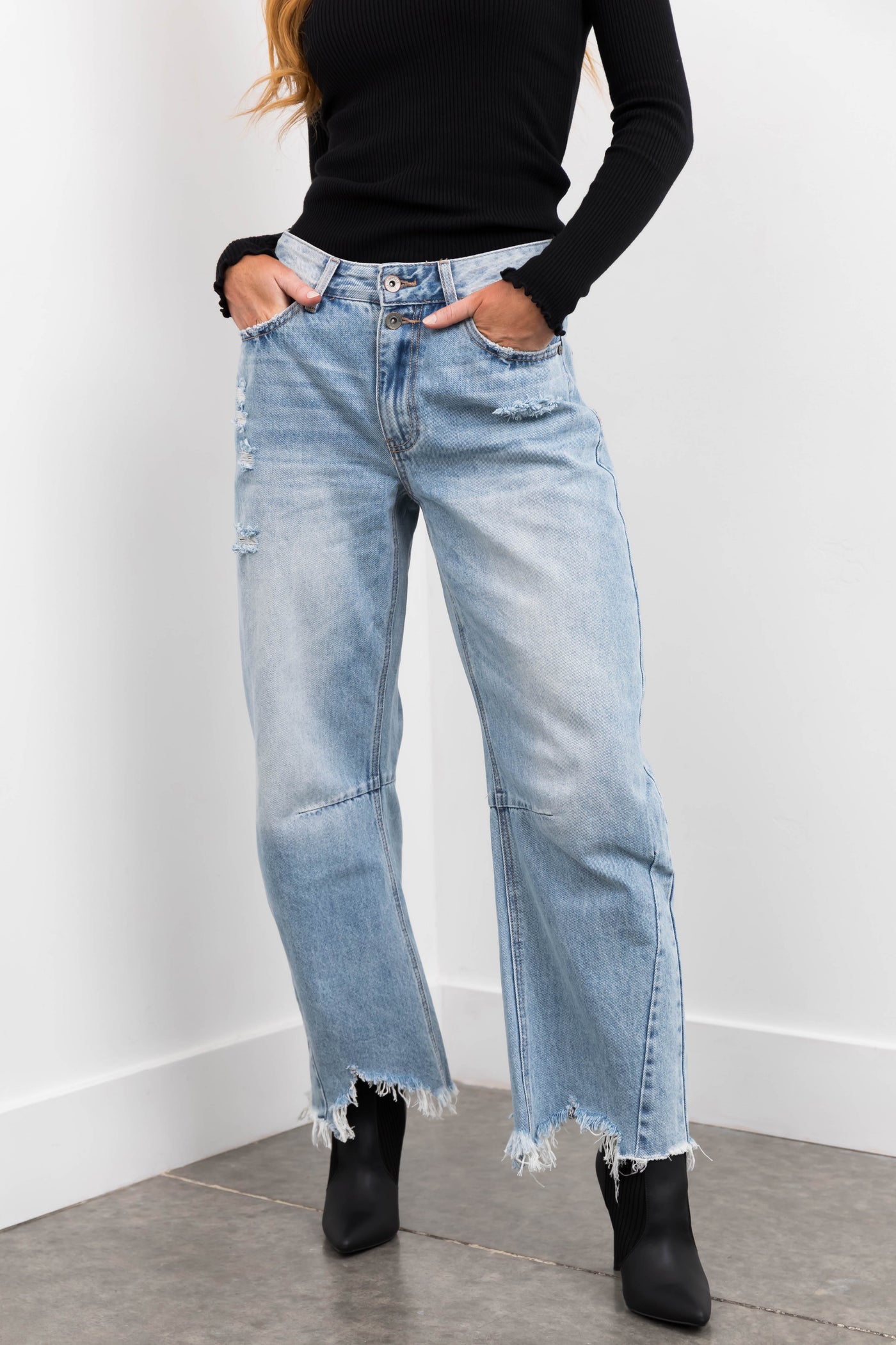 Special A Light Wash High Rise Barrel Jeans
