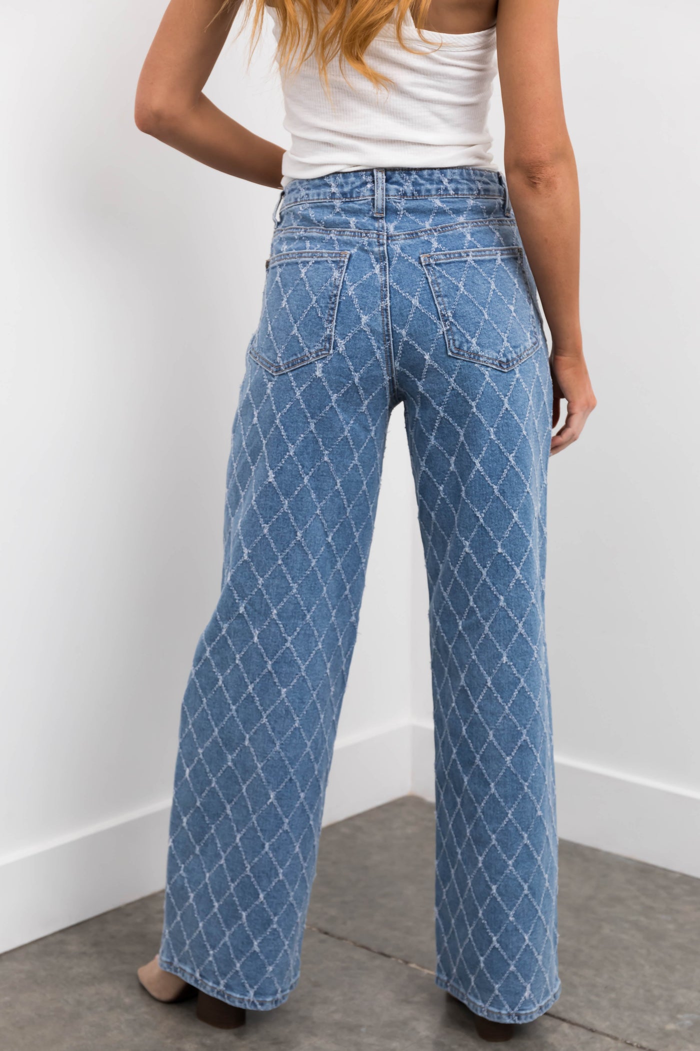 Special A Medium Wash Quilted Pattern Jeans