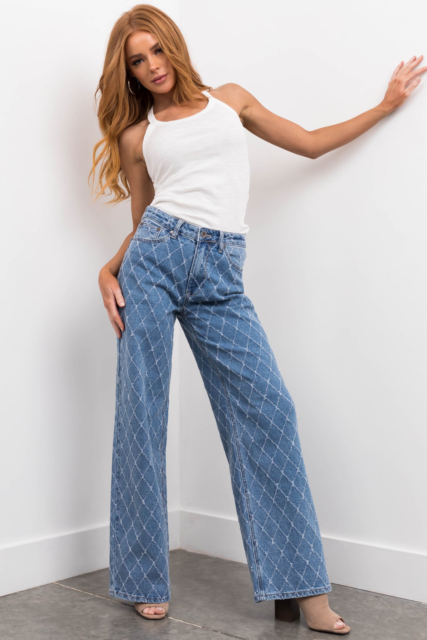 Special A Medium Wash Quilted Pattern Jeans