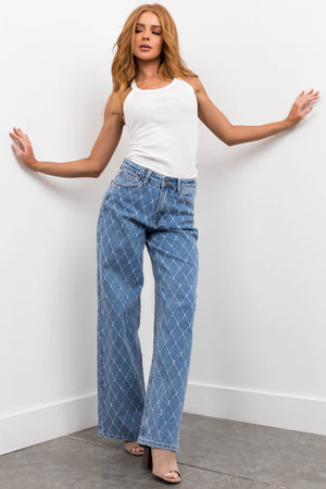 Special A Medium Wash Quilted Pattern Jeans