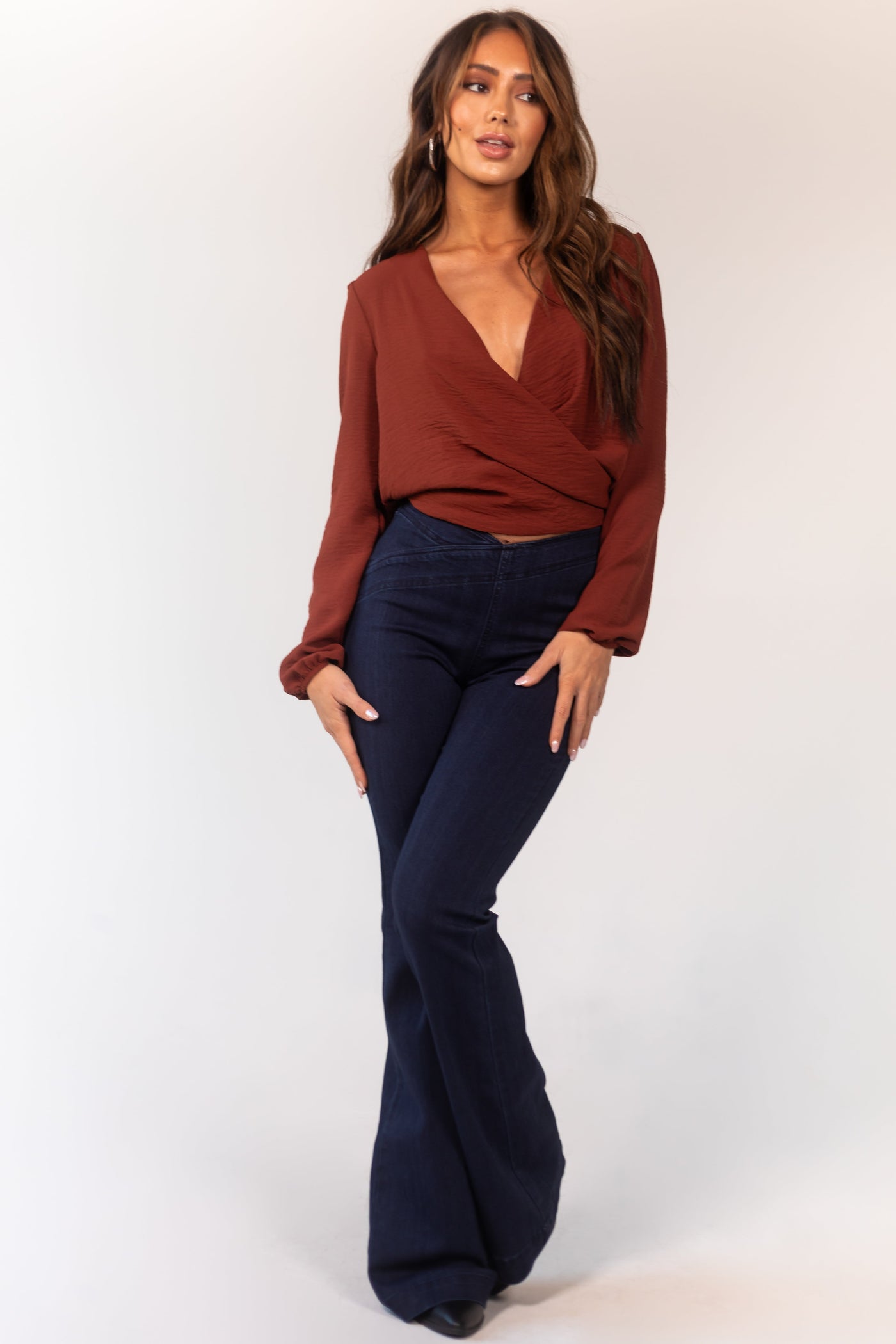 Spice Surplice Long Sleeve Back Tie Blouse