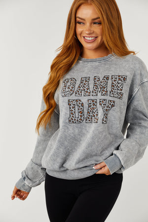 Steel Mineral Wash 'Game Day' Leopard Sweatshirt
