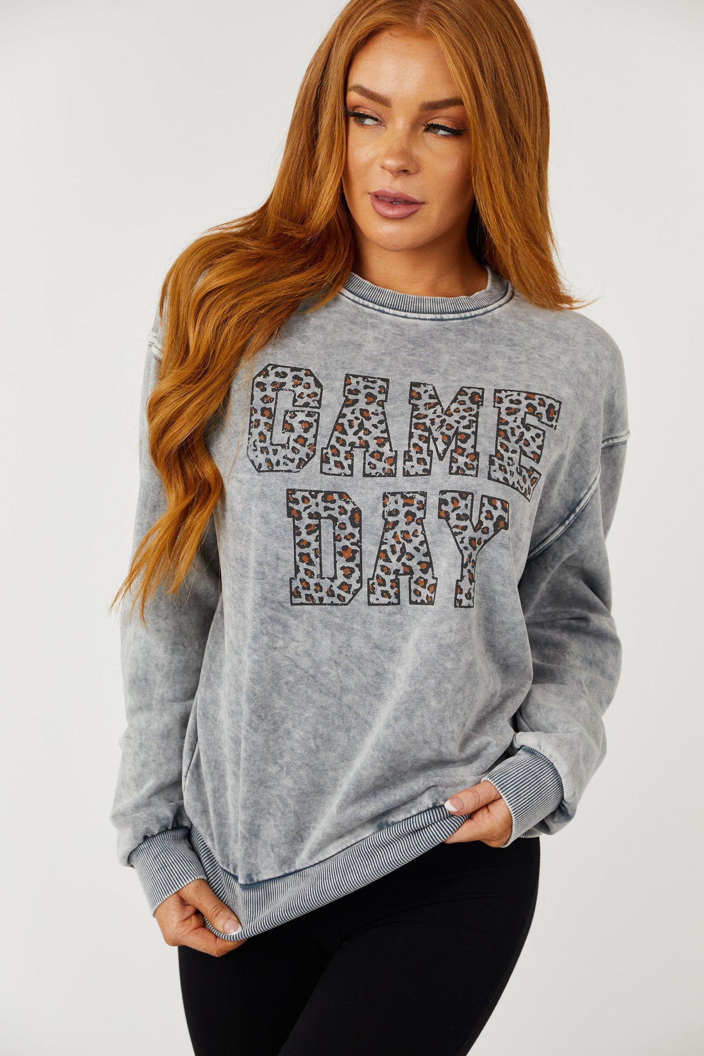 Steel Mineral Wash 'Game Day' Leopard Sweatshirt