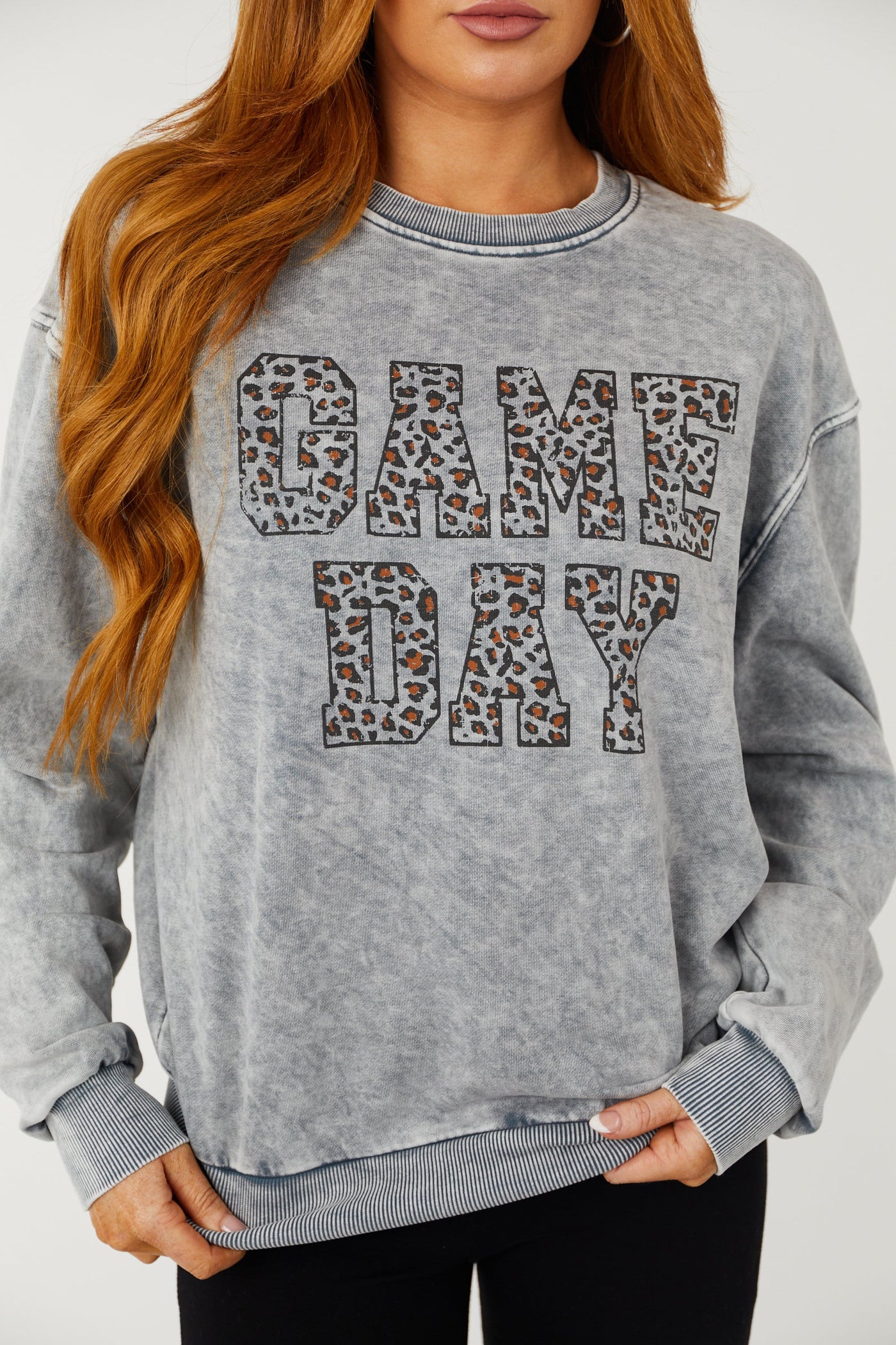 Steel Mineral Wash 'Game Day' Leopard Sweatshirt