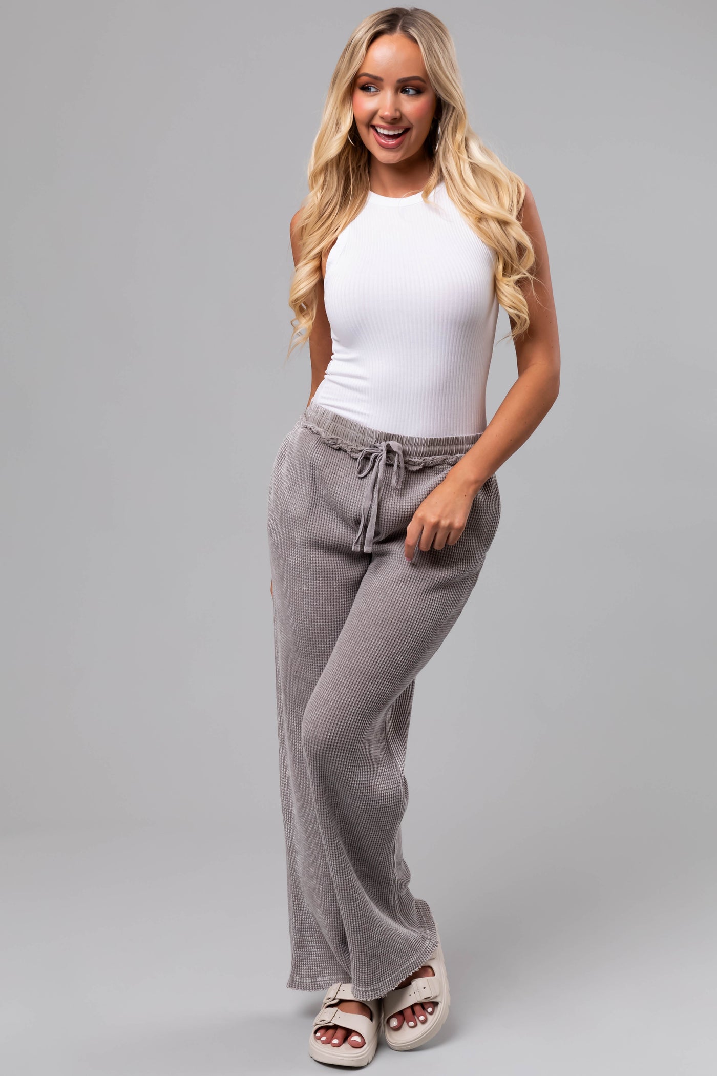 Steel Mineral Wash Waffle Knit Pants