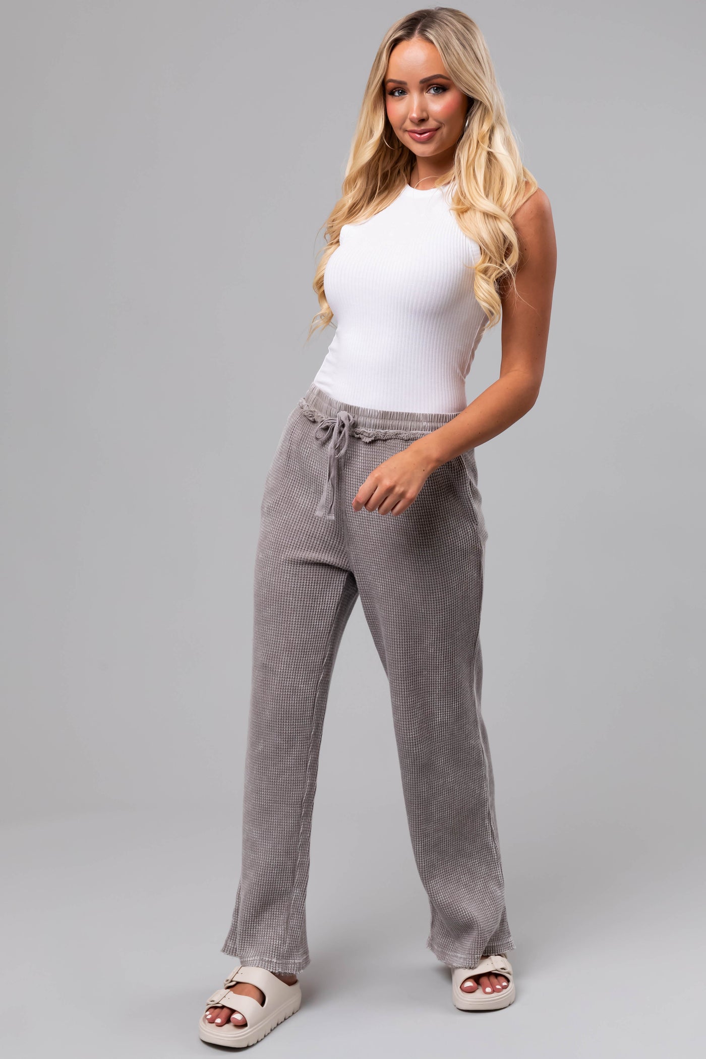 Steel Mineral Wash Waffle Knit Pants