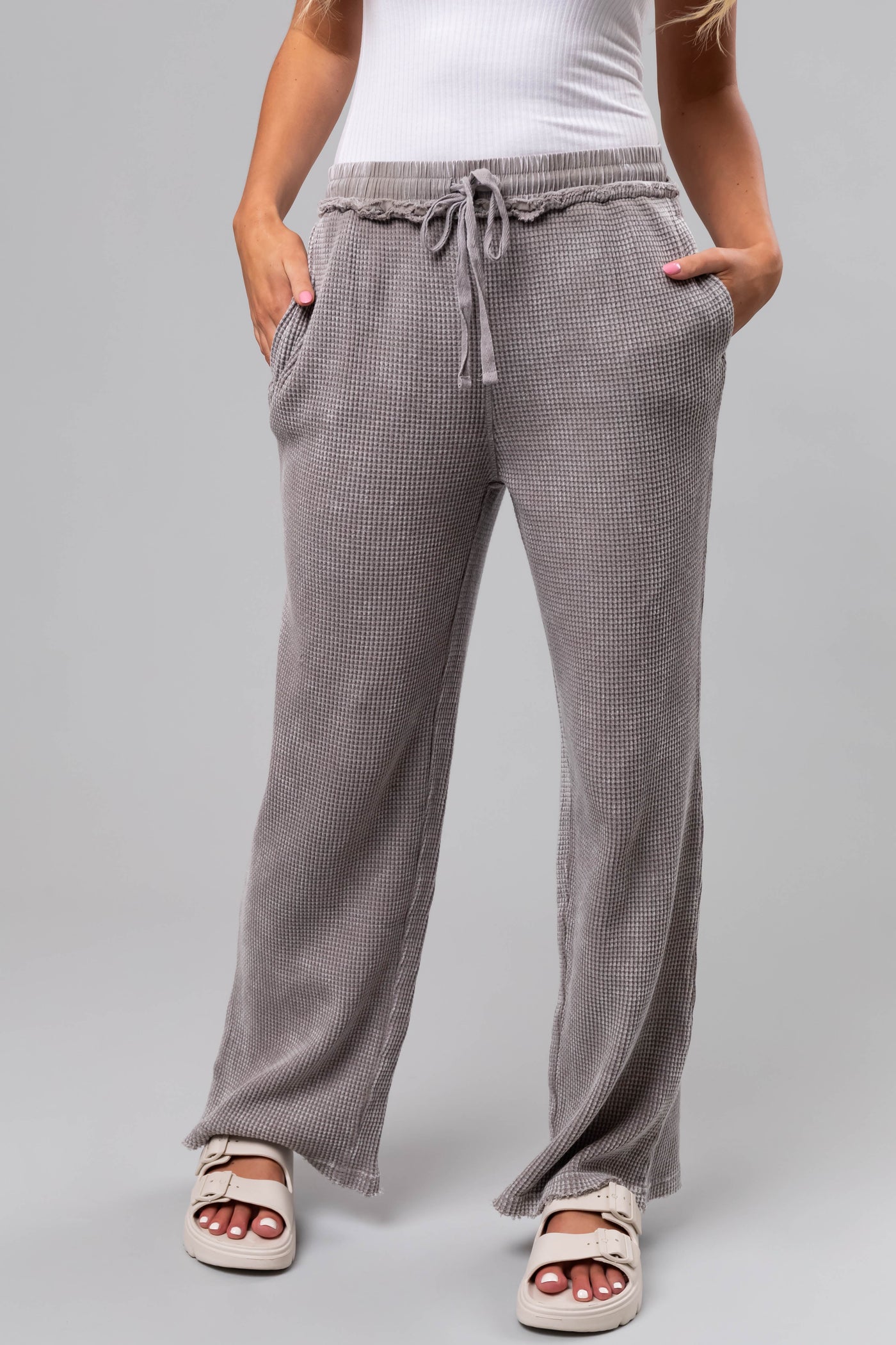 Steel Mineral Wash Waffle Knit Pants
