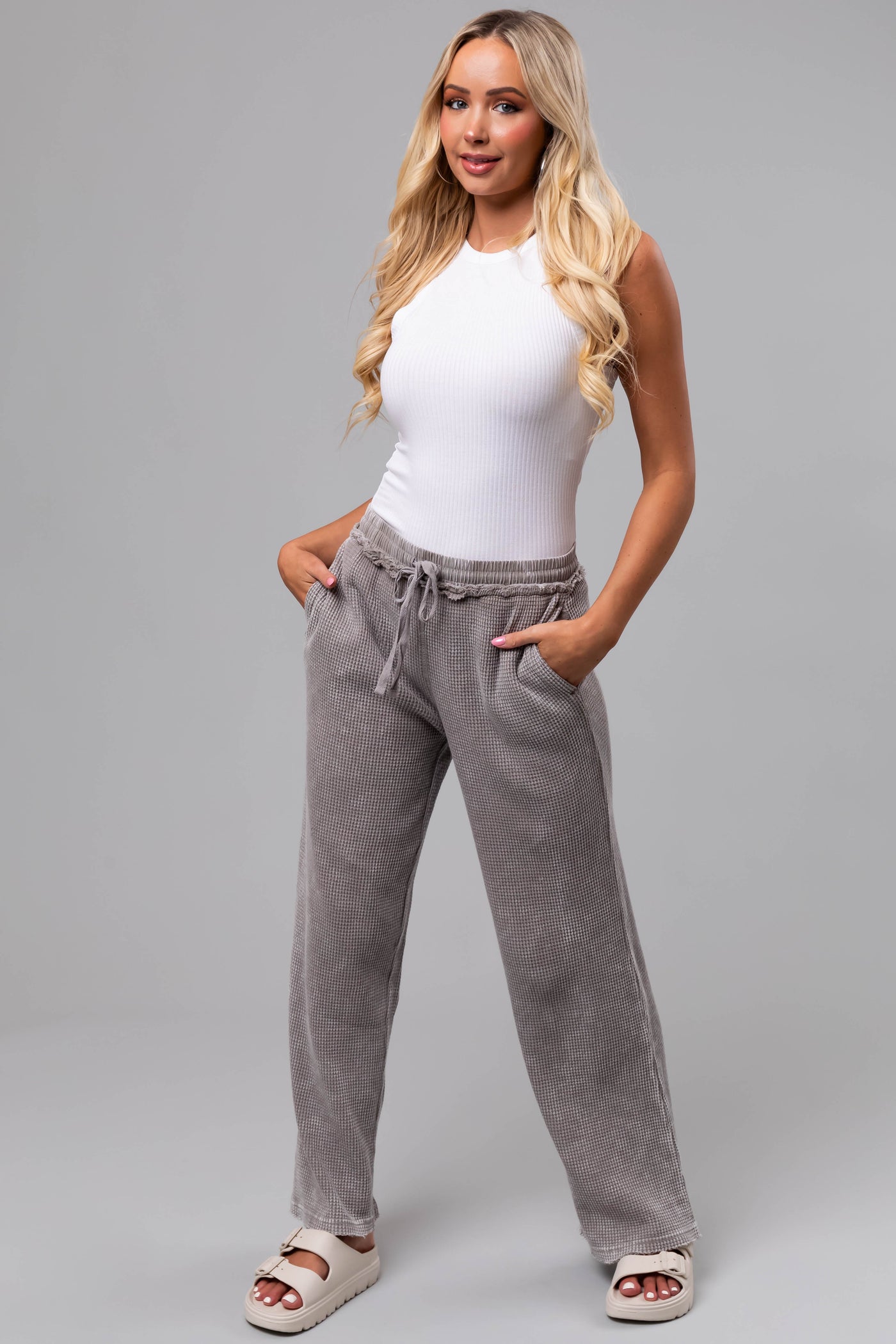 Steel Mineral Wash Waffle Knit Pants