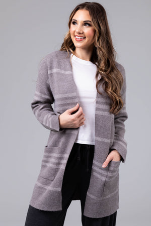 Stone Striped Open Front Knit Cardigan
