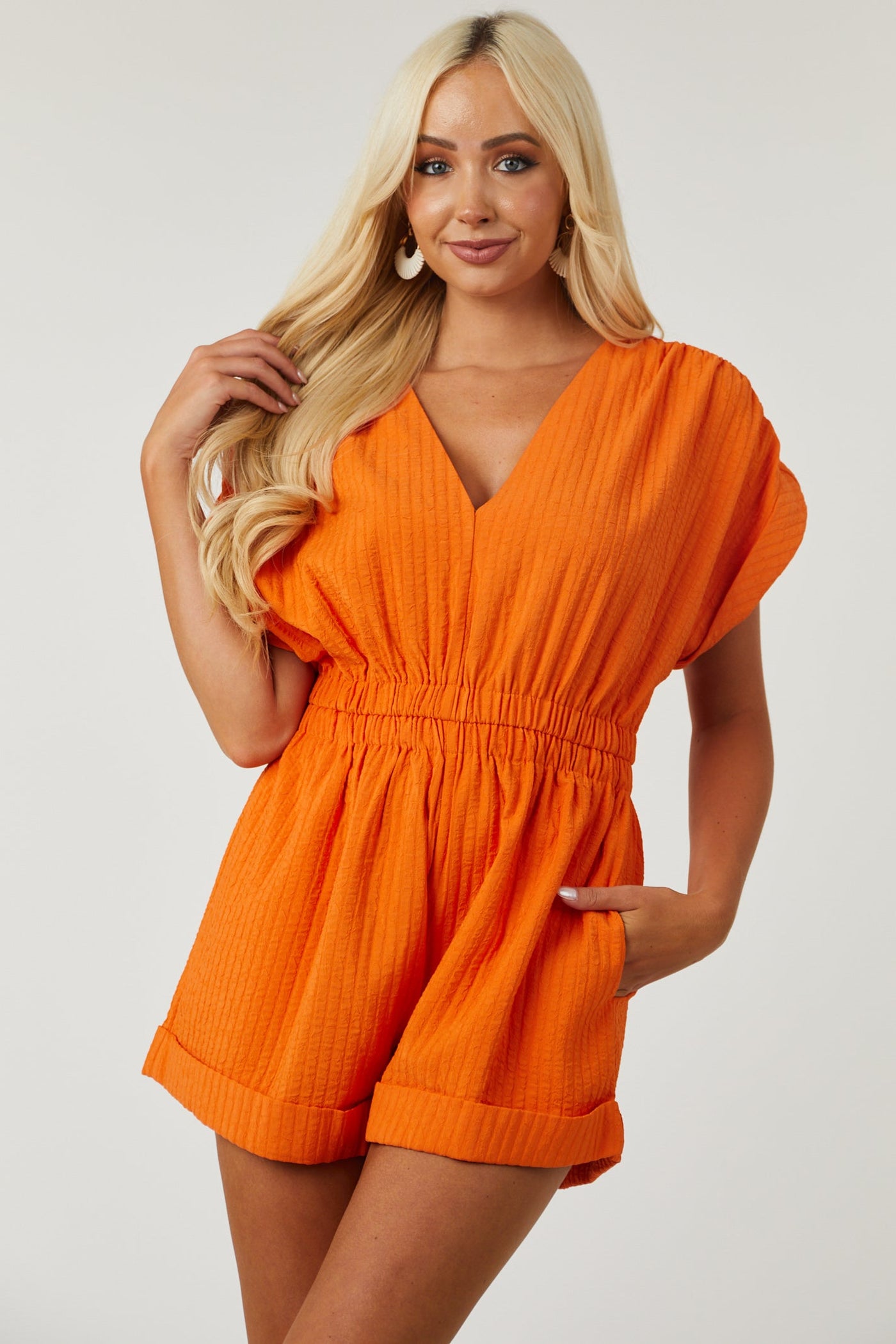 Sunset Plunging V Neck Romper with Pockets
