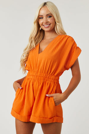 Sunset Plunging V Neck Romper with Pockets