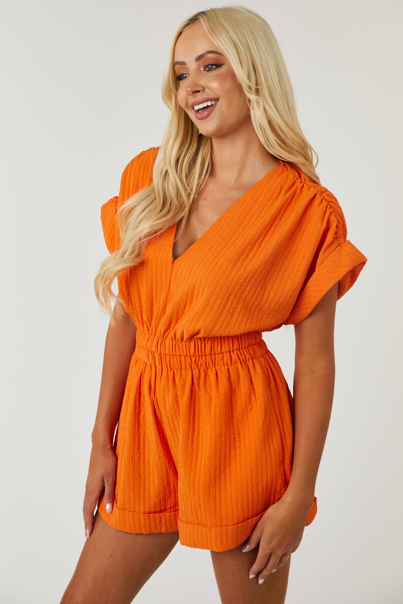 Sunset Plunging V Neck Romper with Pockets