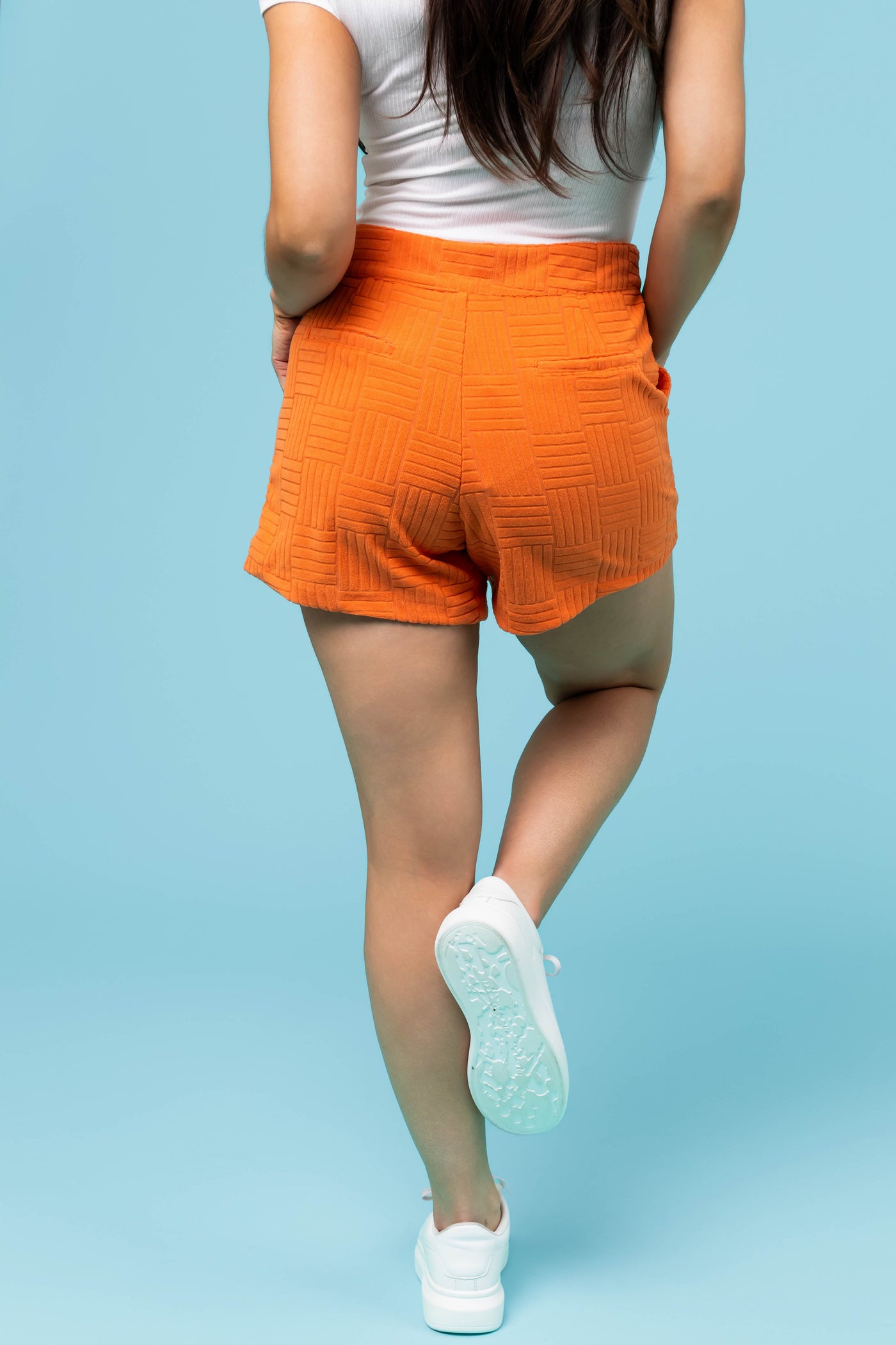 Tangerine Microfiber Textured Mini Shorts