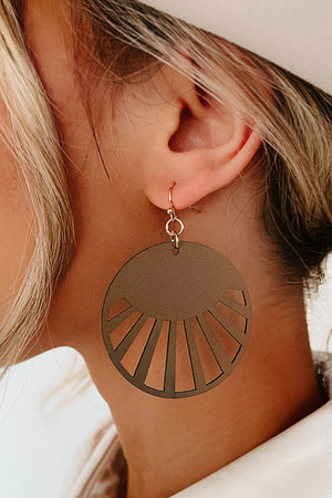 Taupe Circle Laser Cut Dangle Earrings