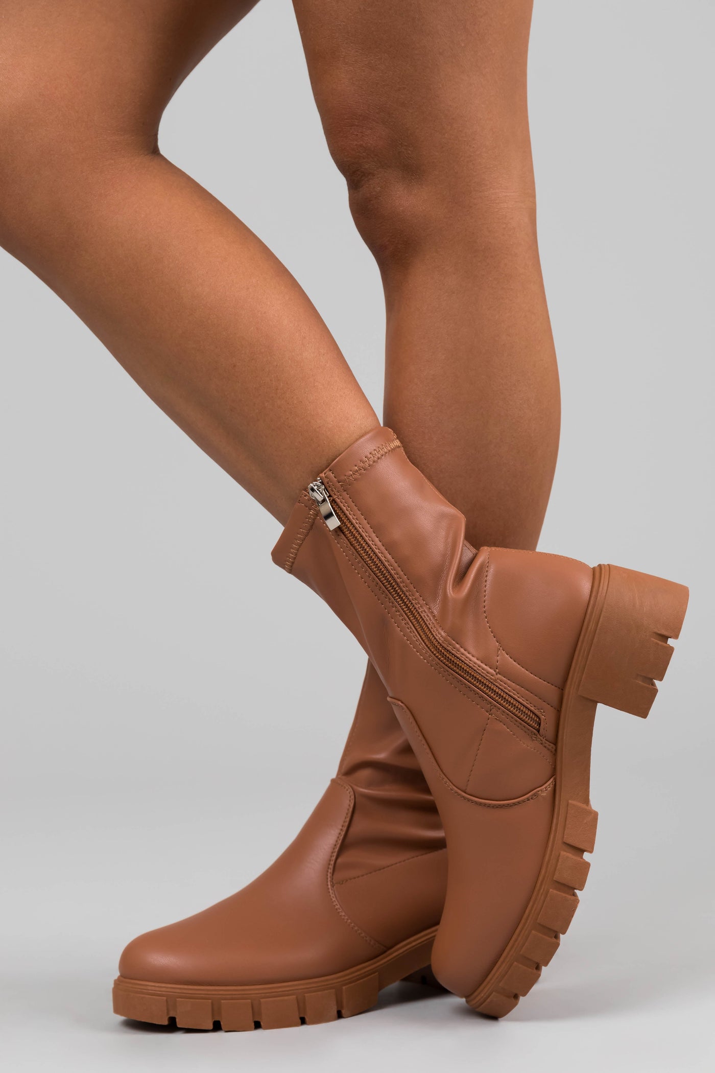 Tawny Faux Leather Zip Up Platform Bootie