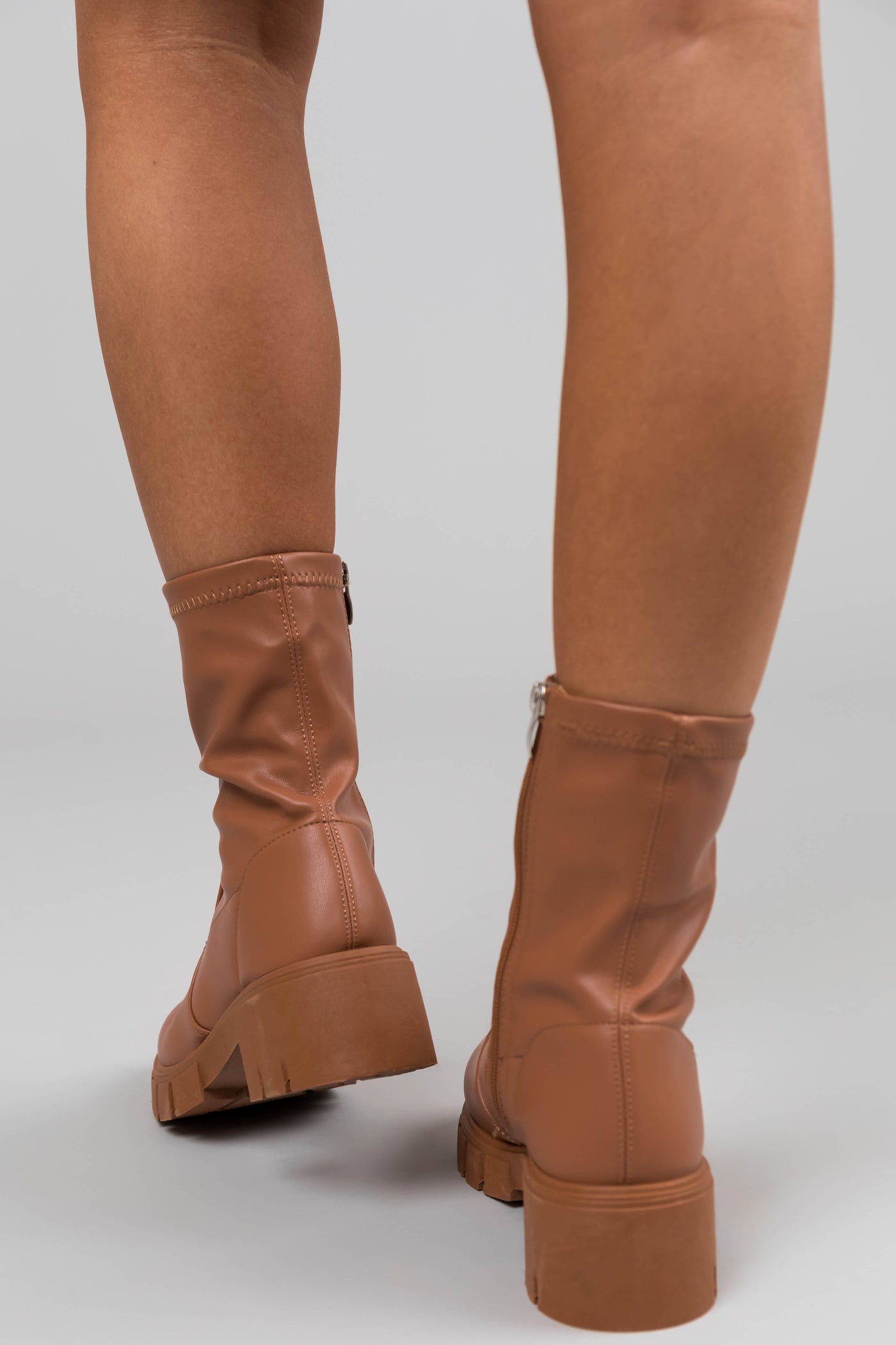 Tawny Faux Leather Zip Up Platform Bootie