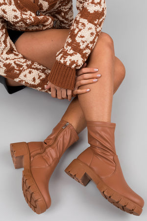 Tawny Faux Leather Zip Up Platform Bootie