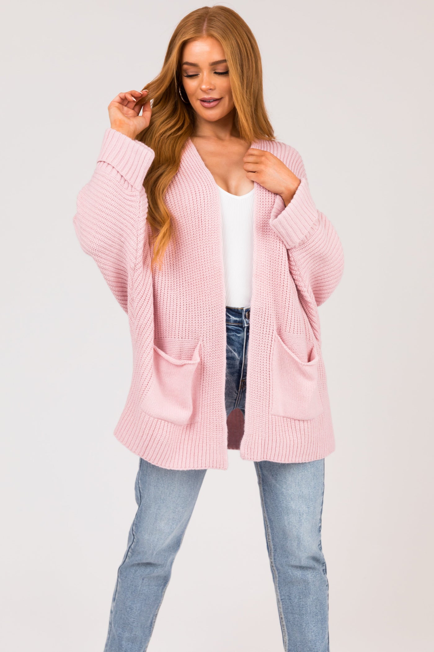 Tea Rose Oversized Open Front Knit Cardigan