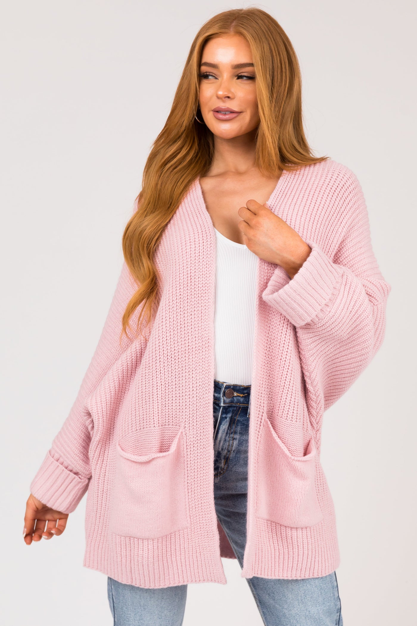 Tea Rose Oversized Open Front Knit Cardigan