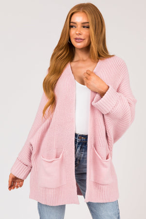 Tea Rose Oversized Open Front Knit Cardigan