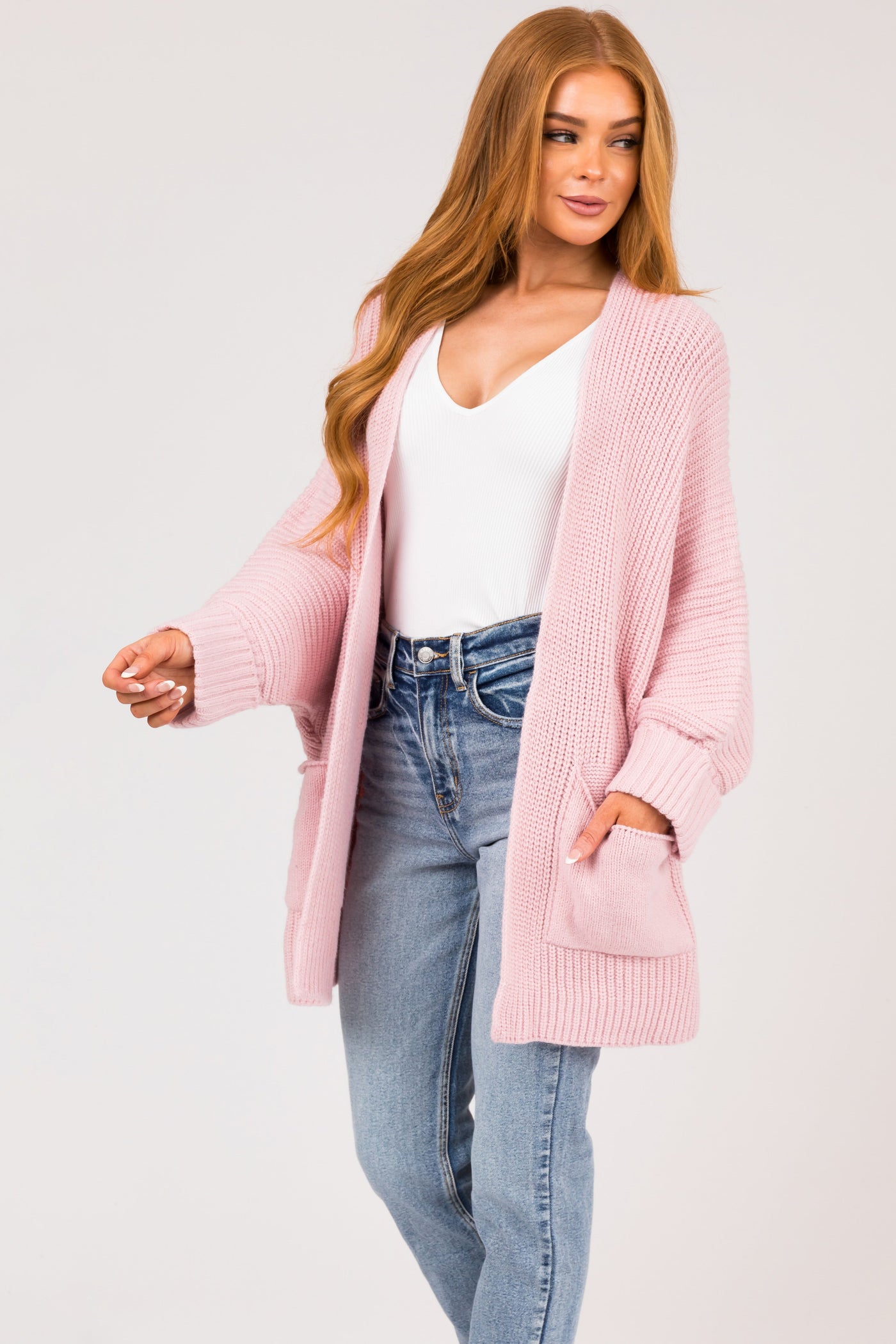 Tea Rose Oversized Open Front Knit Cardigan