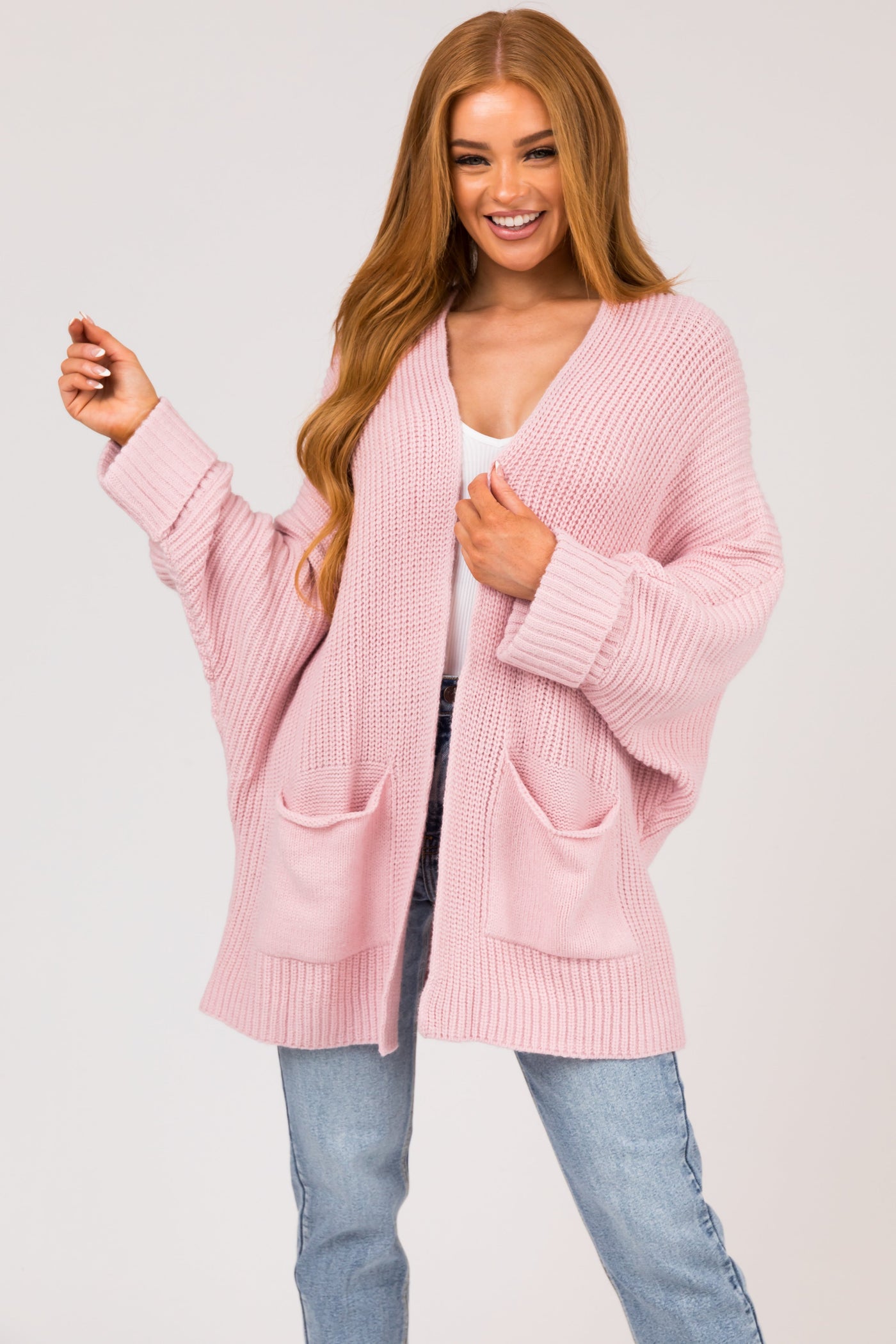 Tea Rose Oversized Open Front Knit Cardigan