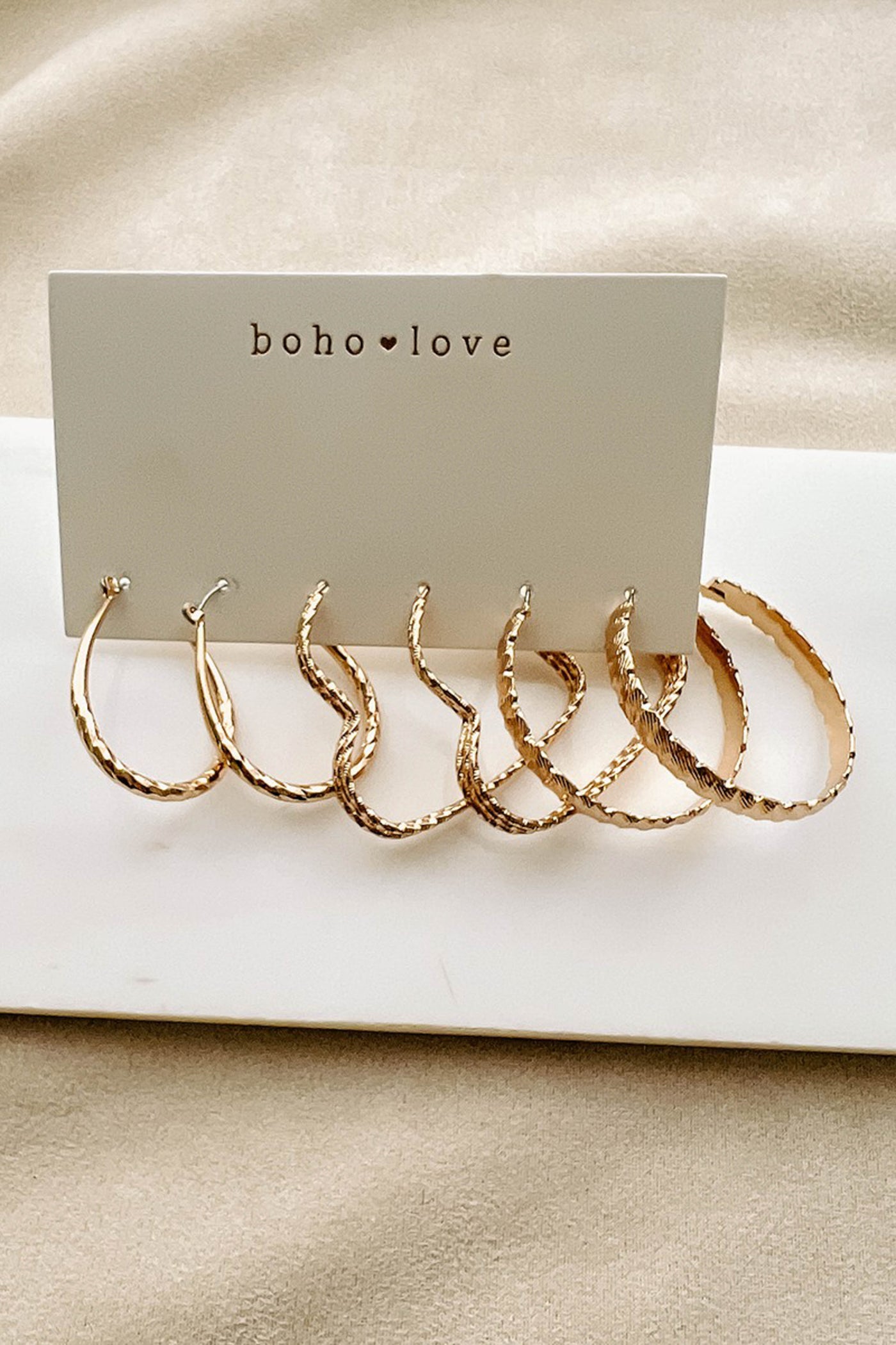 Textured Gold Assorted Shape 3 Pack Earrings