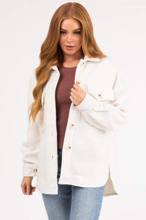 Vanilla Button Down Shacket with Chest Pockets