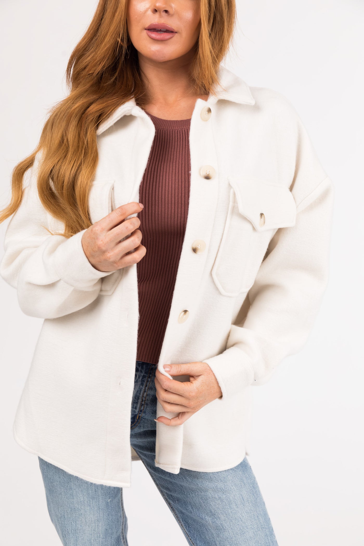 Vanilla Button Down Shacket with Chest Pockets