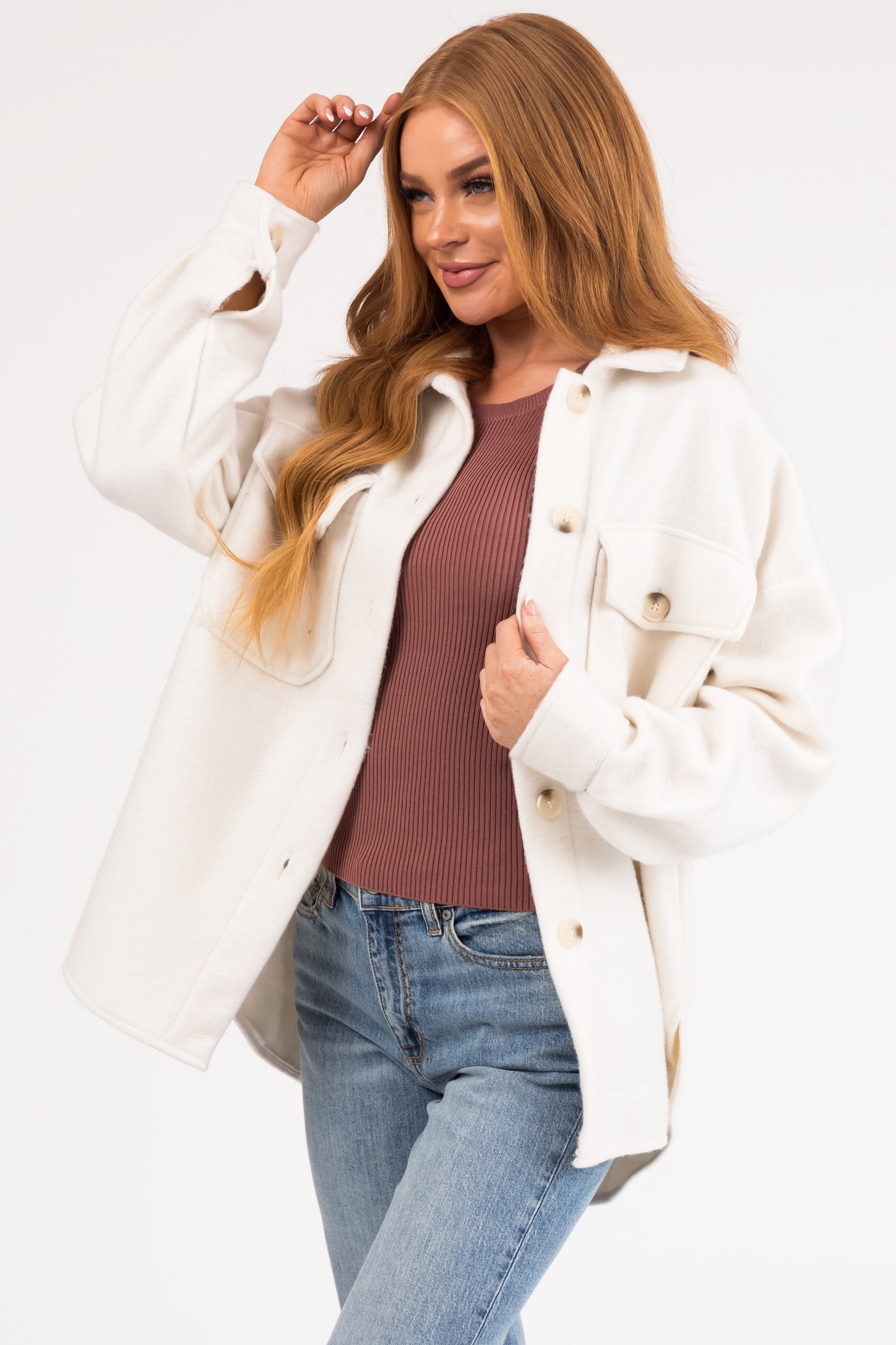 Vanilla Button Down Shacket with Chest Pockets