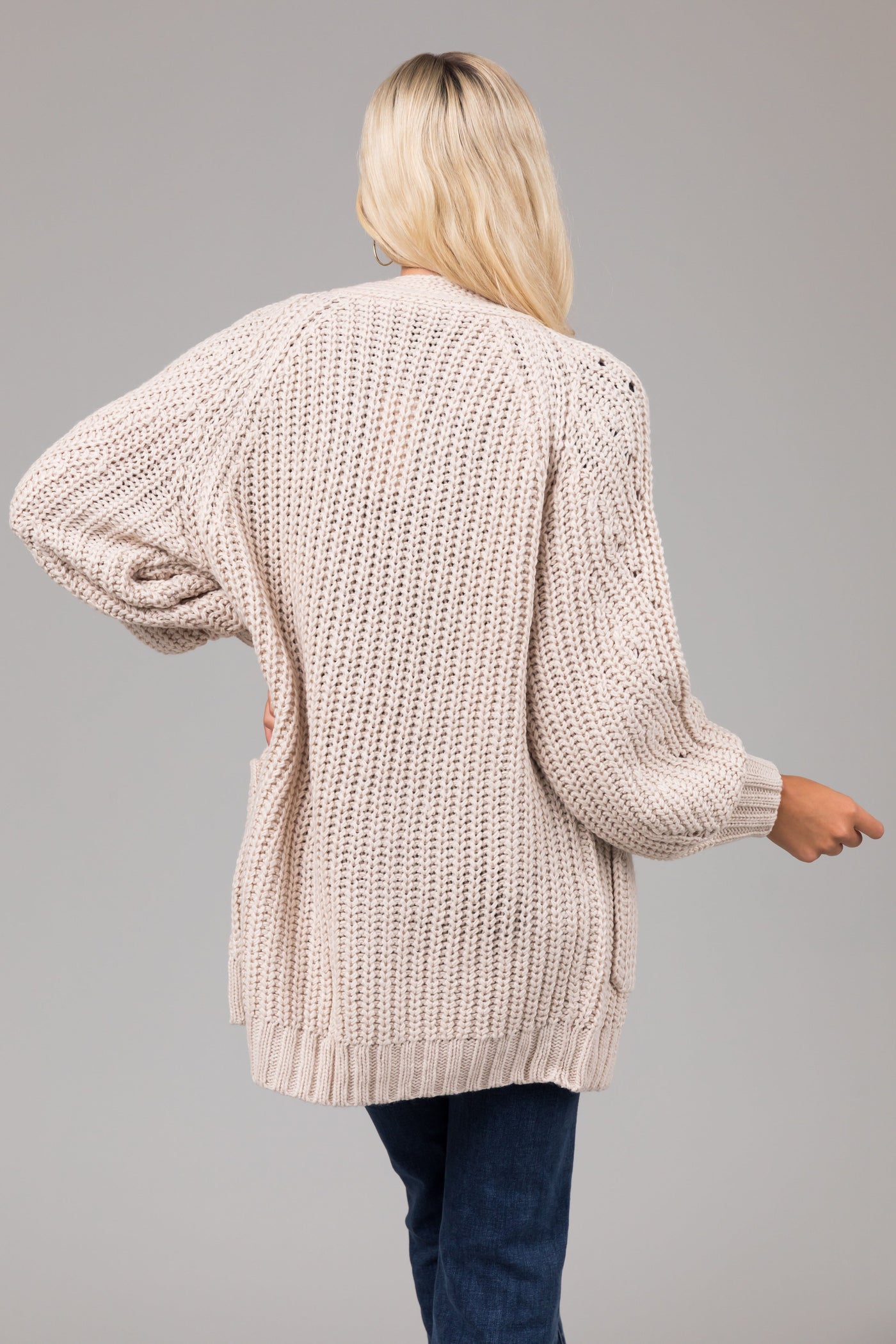 Vanilla Chunky Knit Open Cardigan with Pockets