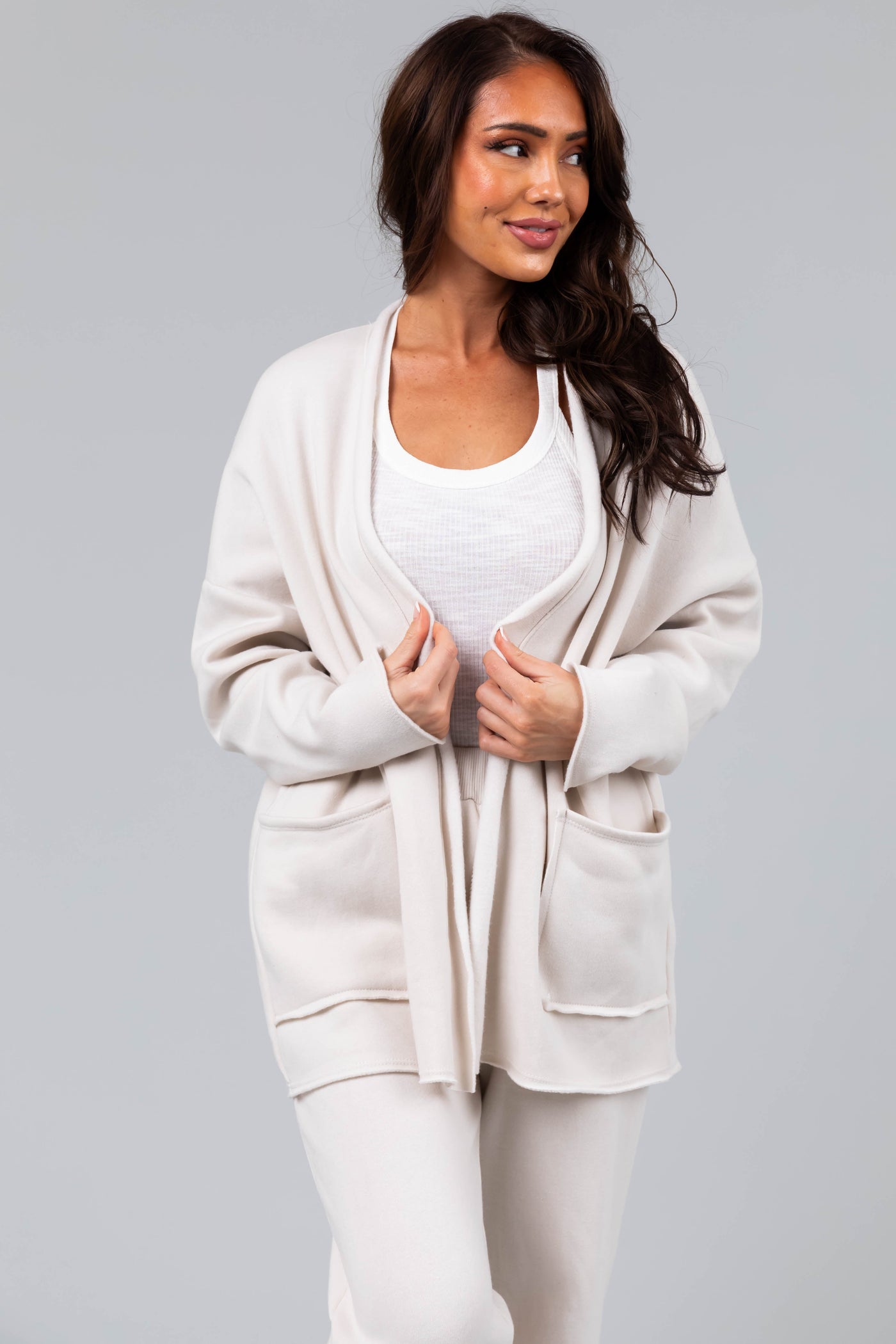 Vanilla Fleece Open Front Cardigan