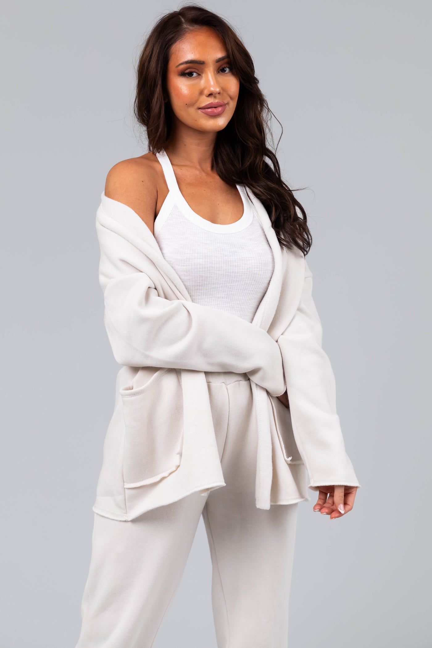 Vanilla Fleece Open Front Cardigan