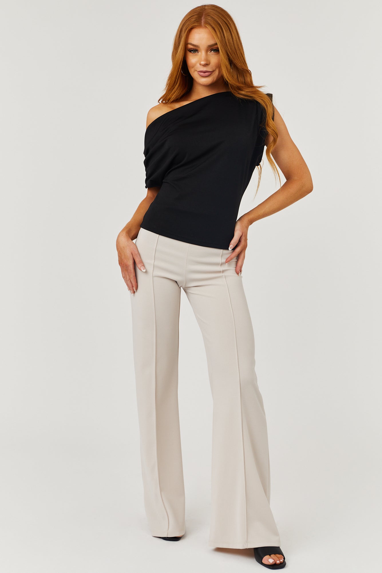 Vanilla High Waist Seam Detail Woven Flare Pants