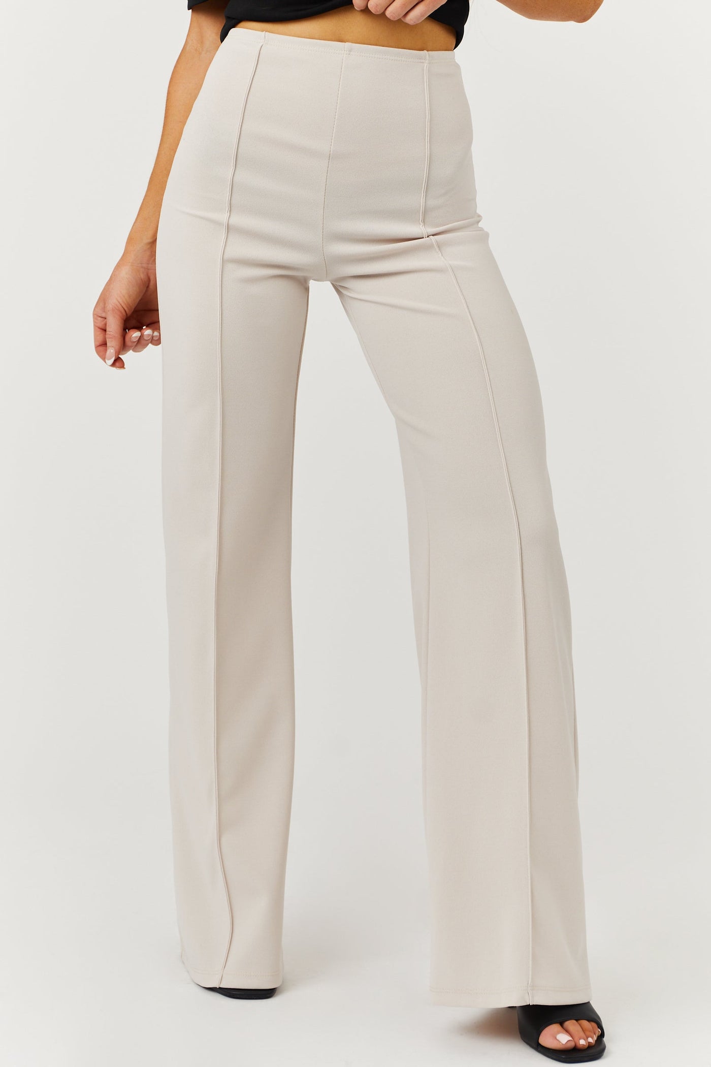Vanilla High Waist Seam Detail Woven Flare Pants