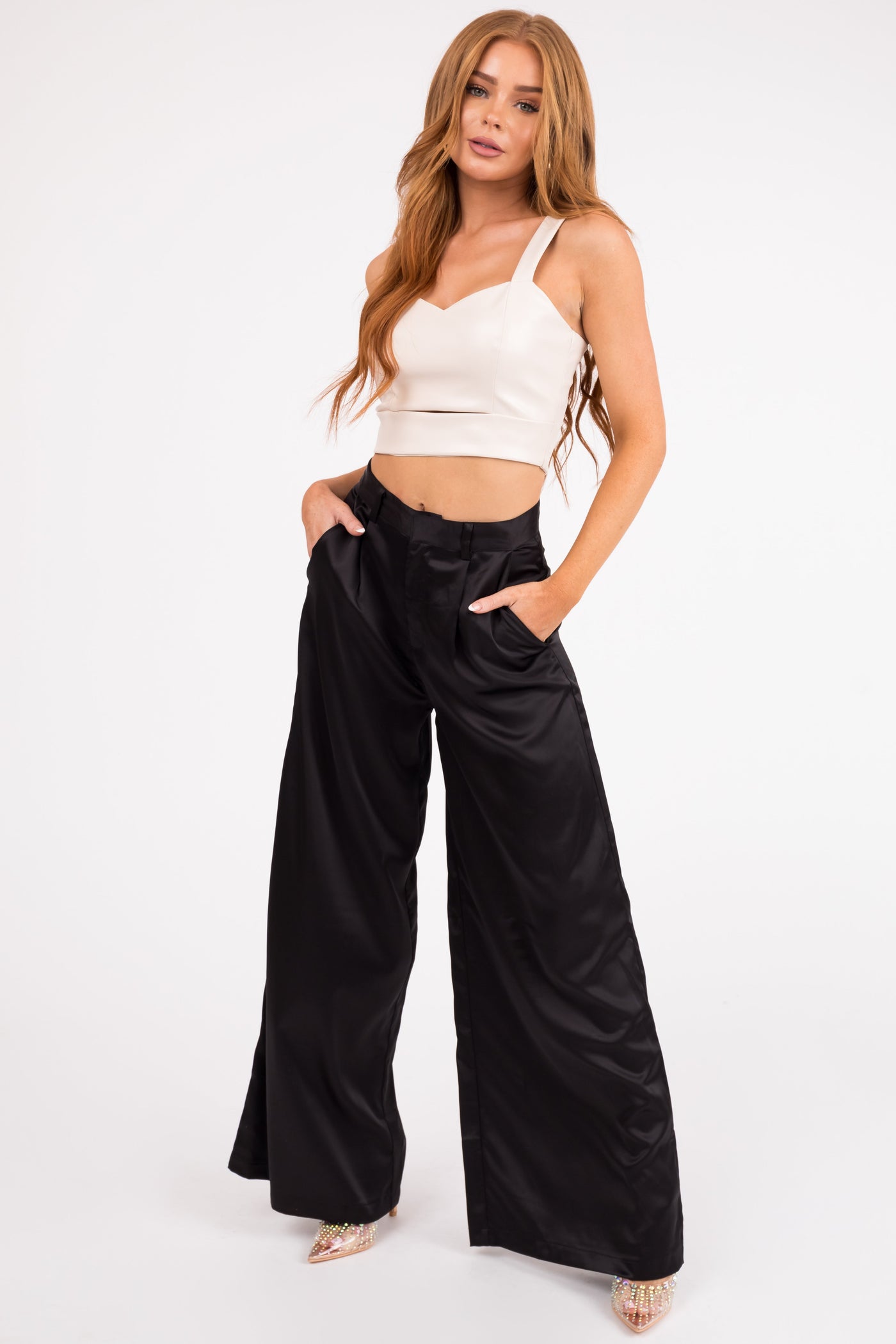 Vanilla Pleather Sweetheart Neck Crop Top