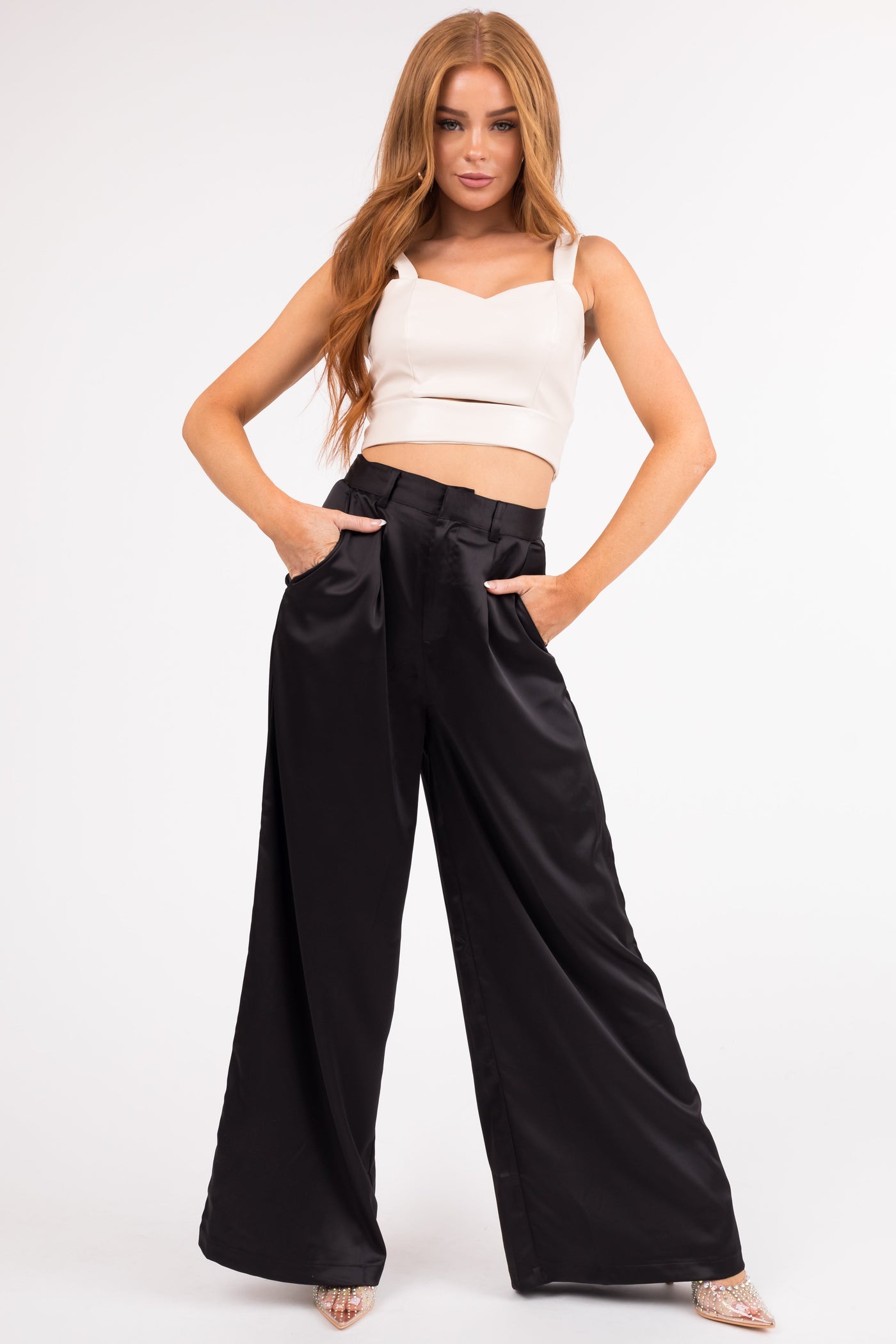 Vanilla Pleather Sweetheart Neck Crop Top