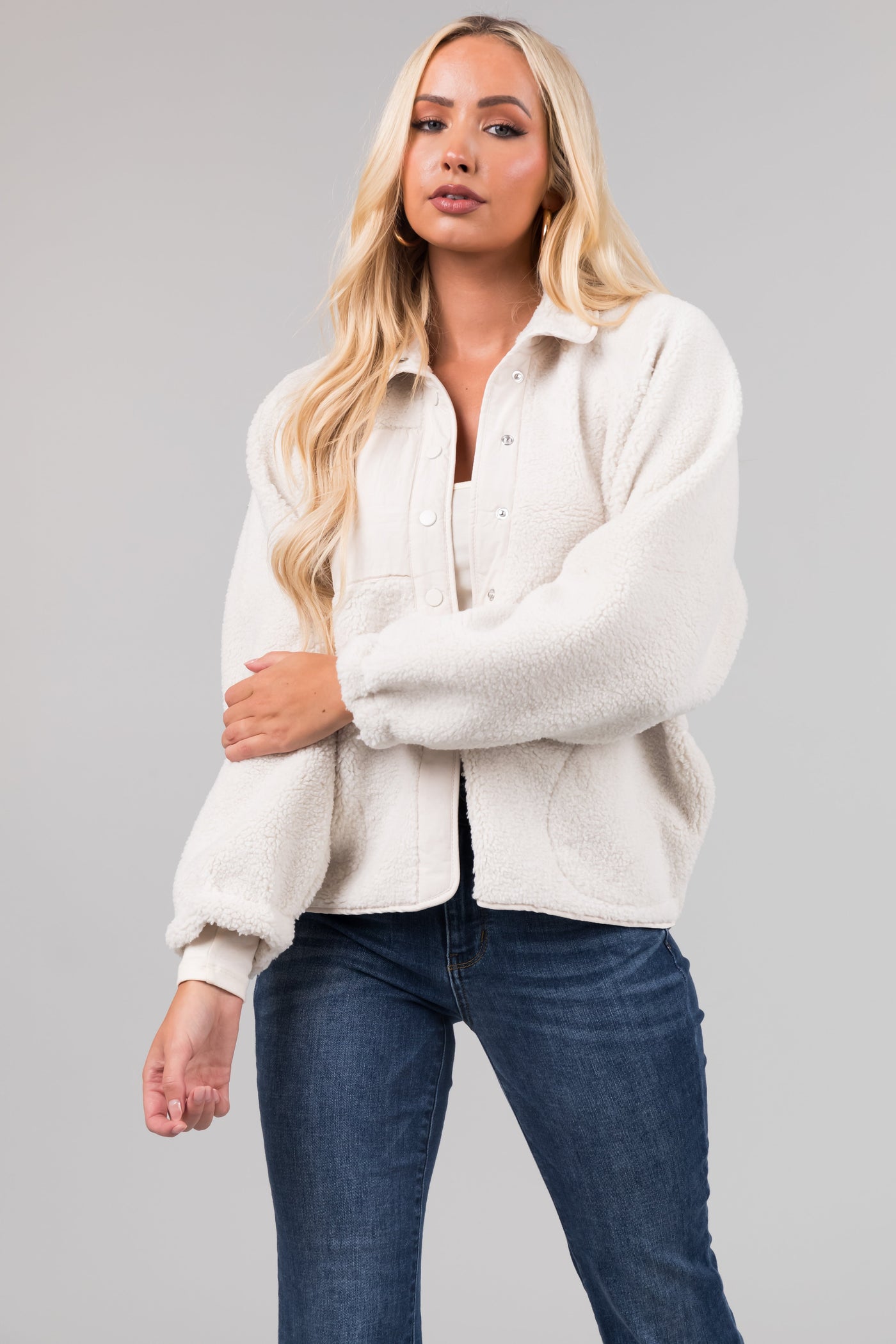 Vanilla Snap Button Down Sherpa Jacket