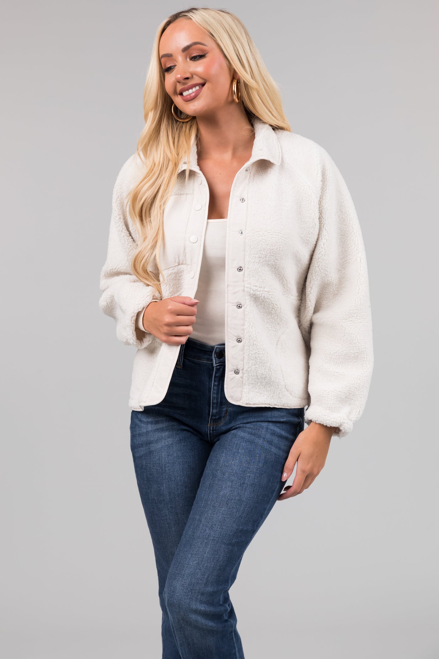 Vanilla Snap Button Down Sherpa Jacket